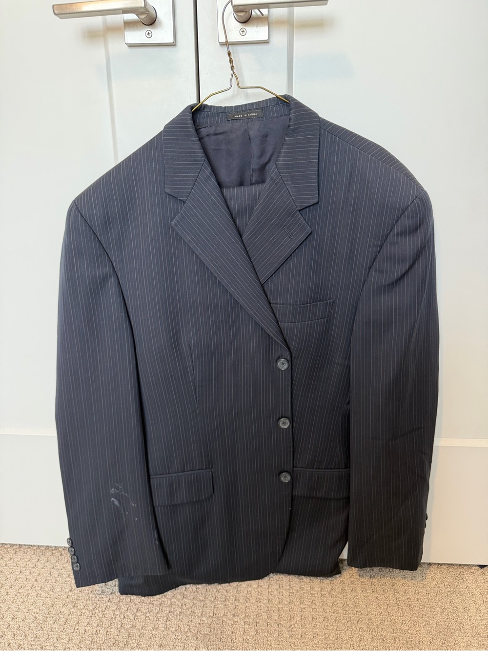 Alfani Navy Pinstripe Three-Button Suit Jacket and pants